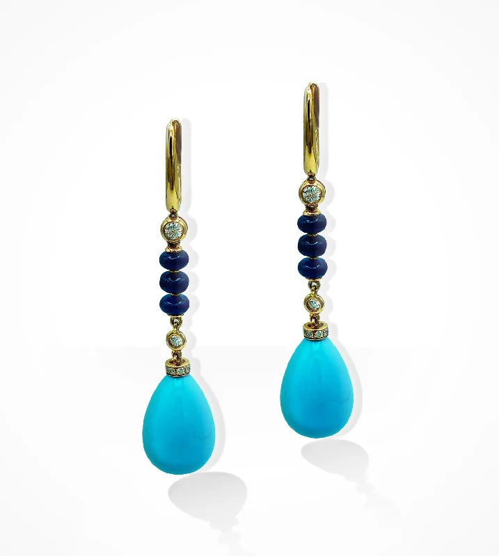 minimalist gold earrings -wedding day necklaces for women -ER00541 18KPG diamond, sapphire beads & turquoise drop earrings SOLD