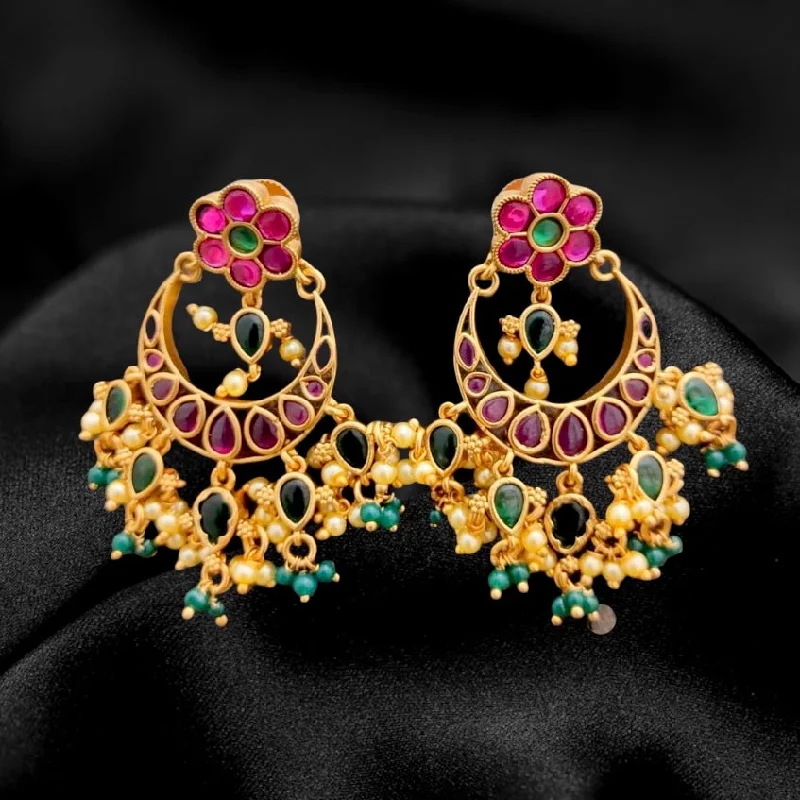 women’s vintage earrings -celestial necklaces for women -Matte Gold Red & Green Kemp Chaandbali Earring