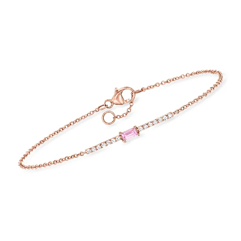 trendy bracelets for women -choker necklaces for women -RS Pure by Ross-Simons Pink Sapphire and . Diamond Bar Bracelet in 14kt Rose Gold