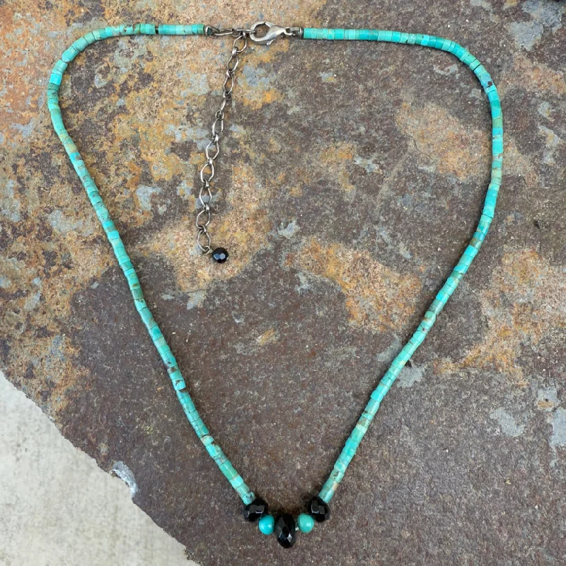 creative design necklaces for women -luxury pendant necklaces for women -Turquoise Heishi Bead Necklace  Jet Glass