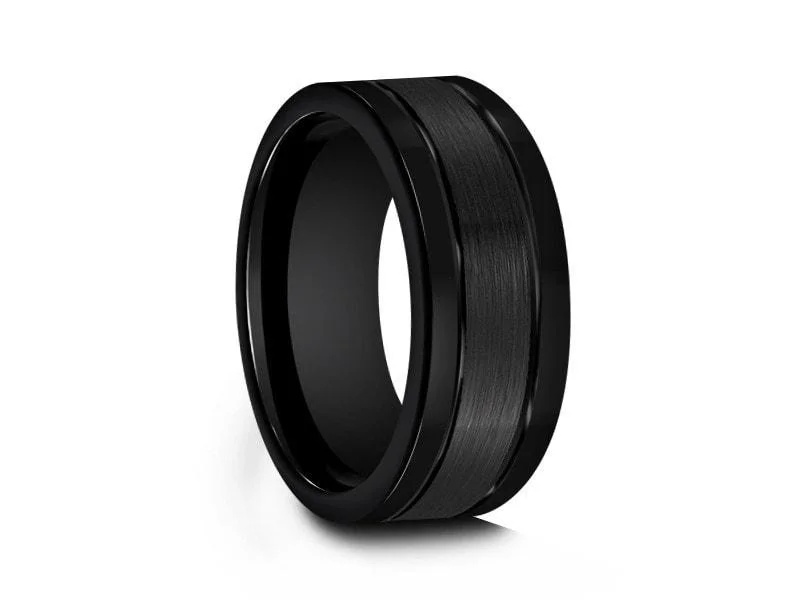 wedding bands for women -trendy gold necklaces for women -8MM Brushed and Polished BLACK FLAT Tungsten Wedding Band