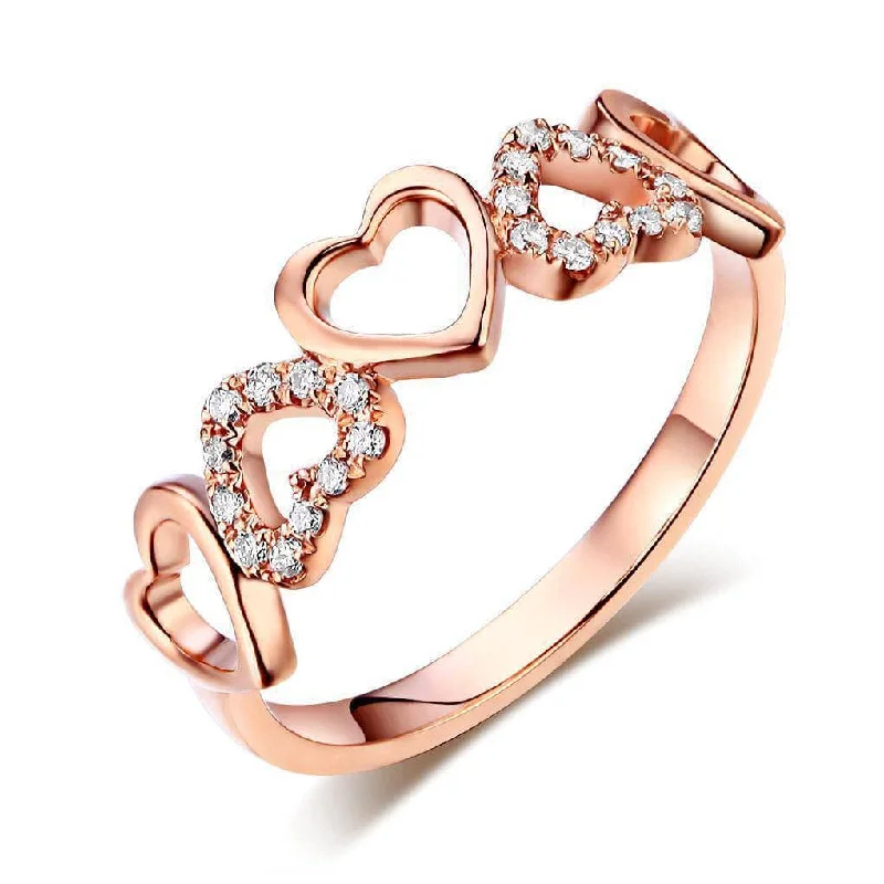 wedding ring sets for women -lucky charm necklaces for women -0.12ct Natural Diamonds 14K Rose Gold Heart Ring