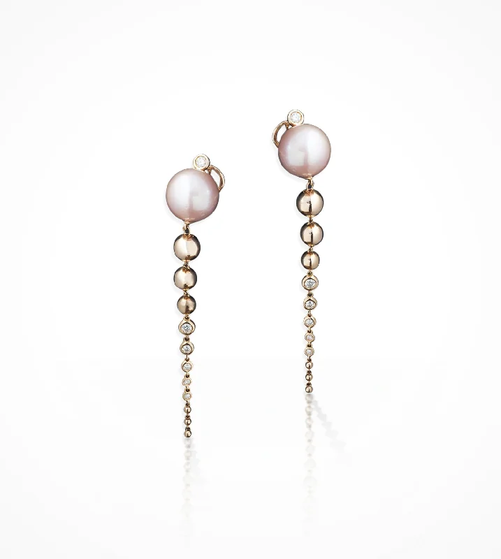 crystal stud earrings -women’s crystal charm necklaces -ER00562 18KP 12.7mm-pink-pearls & 12D=.50ct drop earrings. SOLD