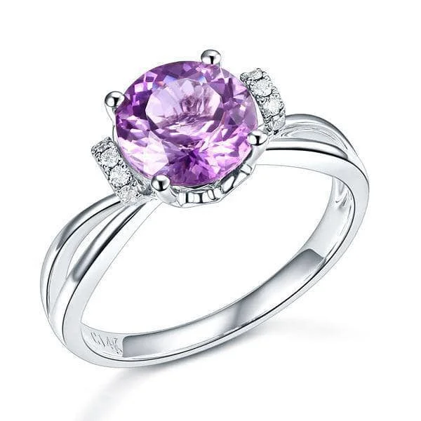 halo diamond engagement rings -creative design necklaces for women -14K White Gold Purple Amethyst Natural Diamond Ring