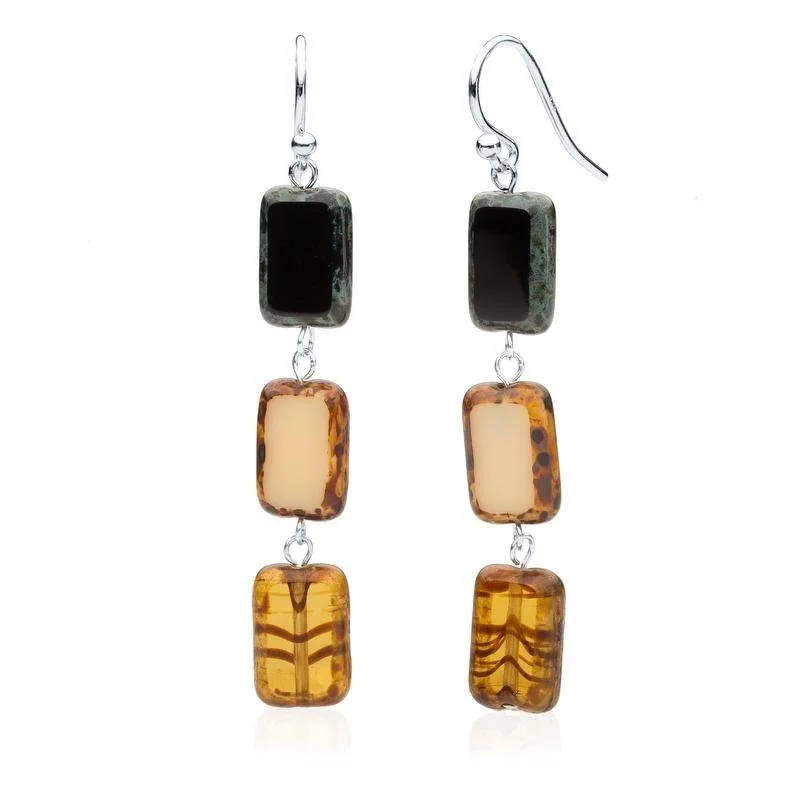 custom-designed hoop earrings -double chain necklaces for women -Earthy Mix Glass Rectangle Beaded Drop Earrings