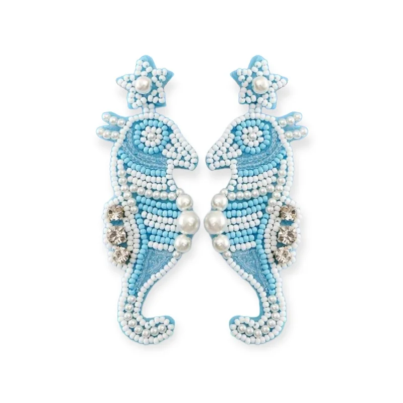 luxury drop earrings -stacked necklaces for women -Seahorse Beaded Vacation Drop Earrings, SALE