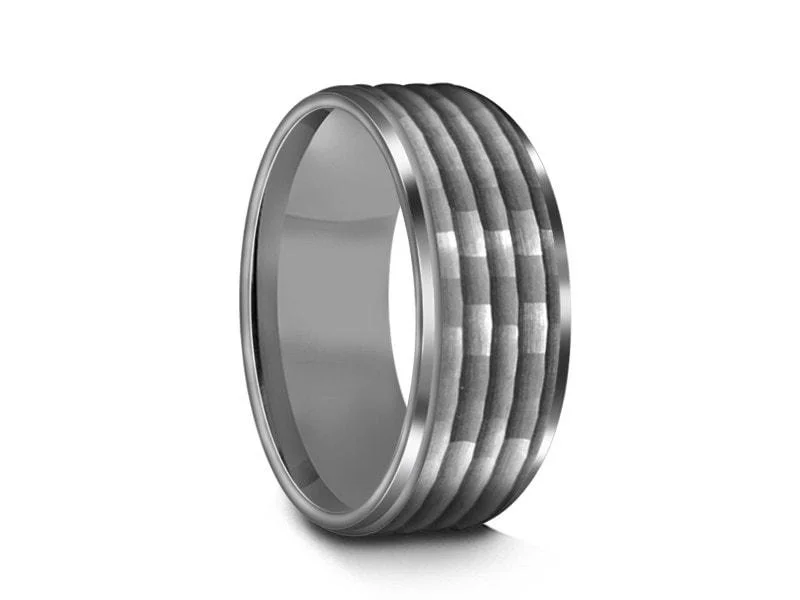 mixed metal rings for women -elegant pendant necklaces for women -8MM GRAY GUNMETAL Hammered Tungsten WEDDING BAND RIDGE EDGES AND GRAY INTERIOR