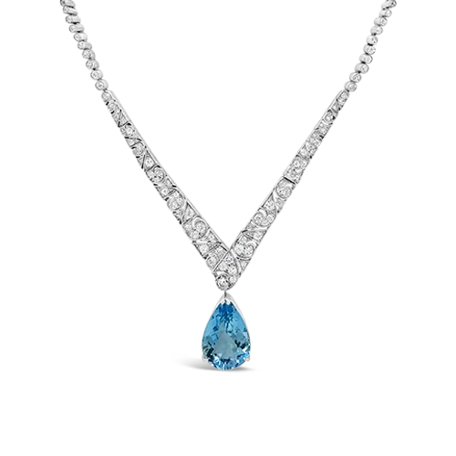 matching necklaces for women -matching necklaces for women -Aquamarine & Diamond Estate Necklace