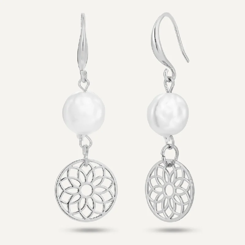 women’s earrings -women’s necklaces -Dream Catcher Faux Pearl Drop Earrings In Silver-Tone