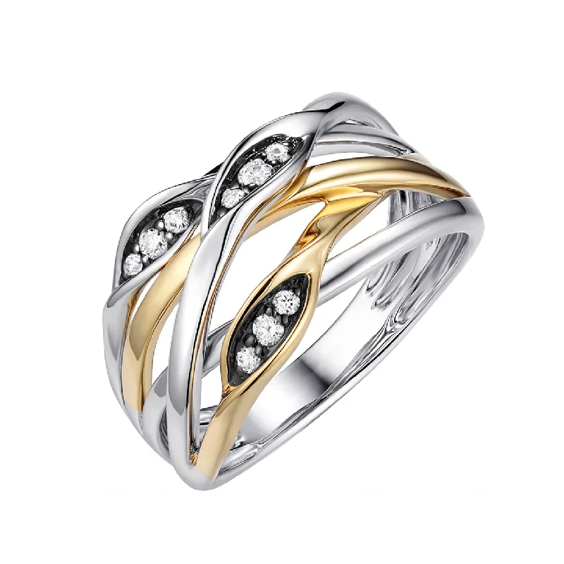 chunky rings for women -luxury necklaces for women -14K Two Tone Gold Fashion Ring with Diamonds