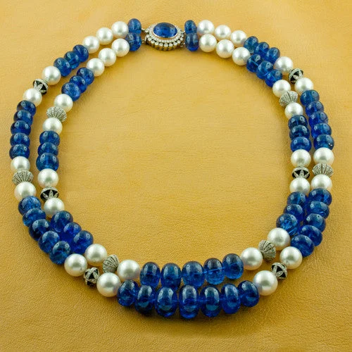 bridal necklaces for women -bridal necklaces for women -Tanzanite & Pearl Necklace with Diamond Accents