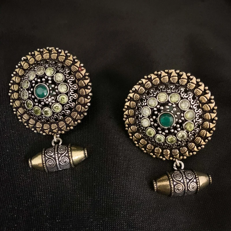 long earrings for women -stylish necklaces for women -Unique Dual Tone Big Stud Oxidized Silver Earring in Amrapali Style