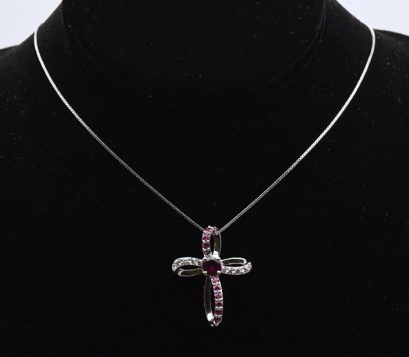 personalized engraved necklaces for women -designer name necklaces for women -Garnet and Topaz Sterling Silver Cross Pendant on Sterling Silver Chain Necklace