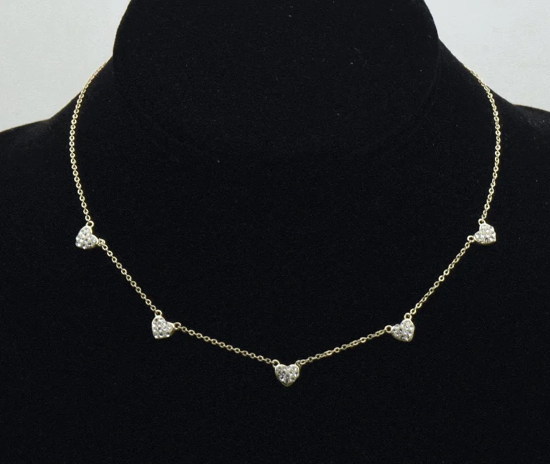 elegant silver necklaces for women -large statement necklaces for women -Vintage Sterling Silver and Rhinestones Hearts Chain Necklace