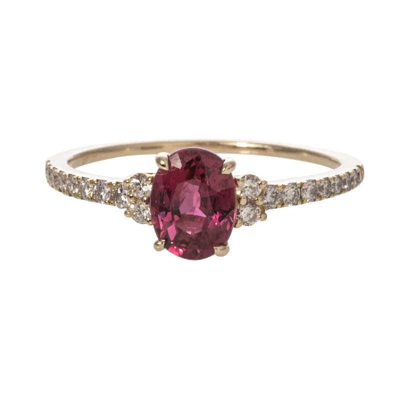 fashion statement rings -charm necklaces for women -Oval Ruby & Diamond 14K Yellow Gold Ring