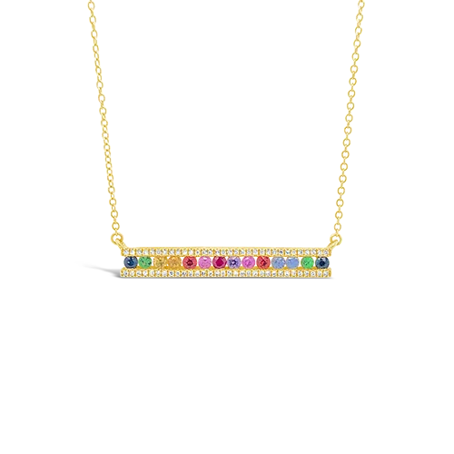 elegant silver necklaces for women -large statement necklaces for women -Multi-color Sapphire & Diamond Bar Necklace