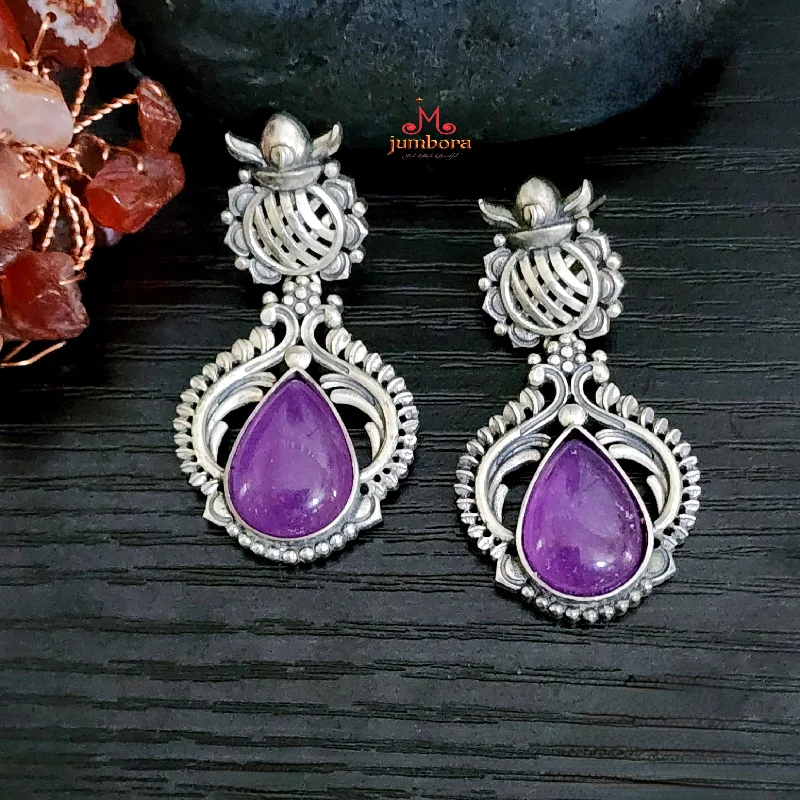 crystal drop earrings -layered chain necklaces for women -Amrapali inspired Purple German Silver Earring