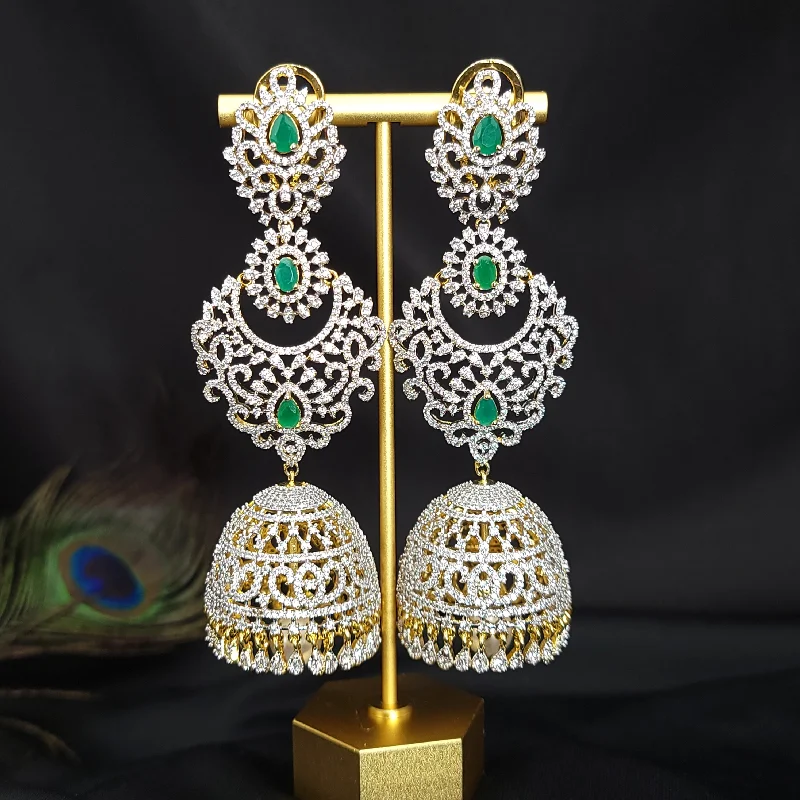 custom gold earrings for women -wedding necklaces for women -Bridal AD Zircon Diamond Alike Long Jhumka Earring