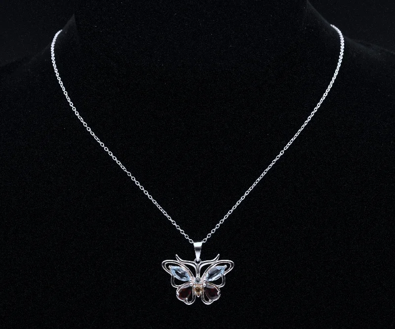 handcrafted necklaces for women -charm pendant necklaces for women -Vintage Gemstone Butterfly Sterling Silver Pendant on Sterling Silver Chain  Necklace - 18"