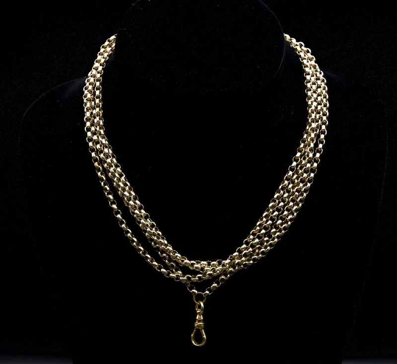 bridal necklaces for women -bridal necklaces for women -Antique 14K Gold Victorian Long Guard Chain Necklace - 65.5"