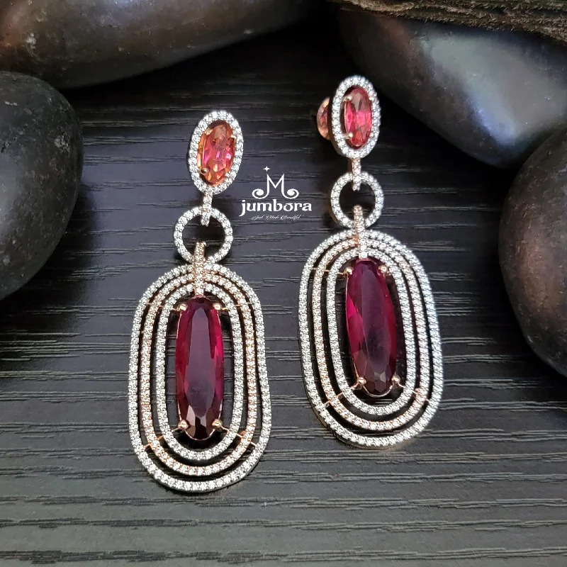 large hoop earrings -women’s heart necklaces -Rosegold Burgandy Red & White AD Zircon Earring