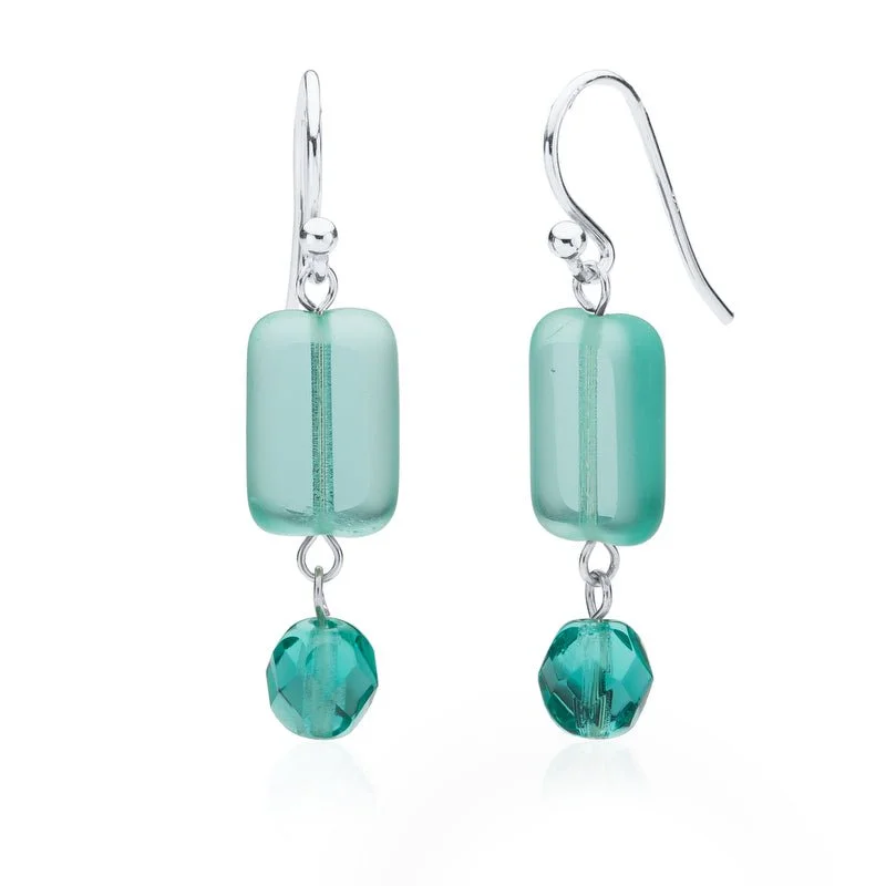 diamond stud earrings for women -lucky charm necklaces for women -Seaglass Teal Glass Beaded Crystal Dangle Earrings