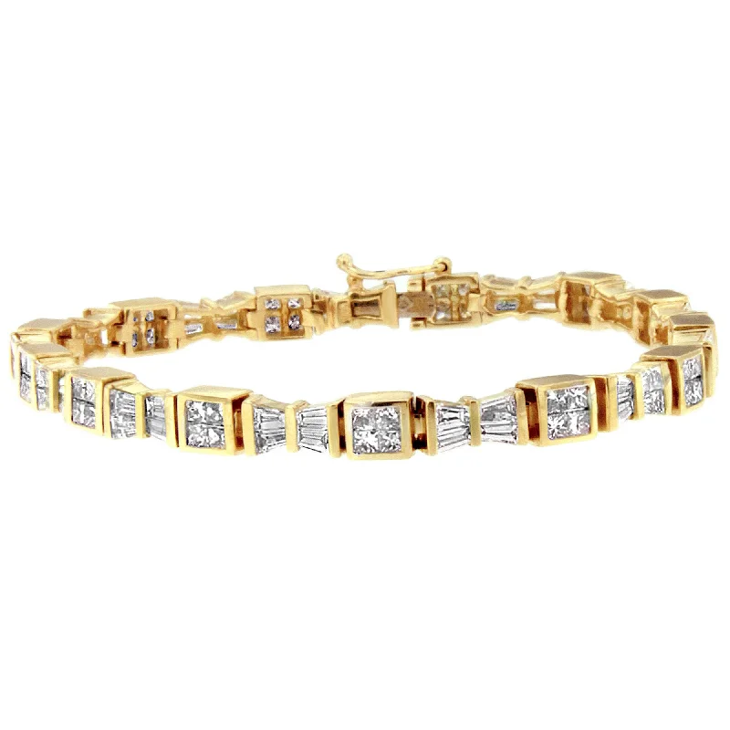 elegant bracelets for women -statement necklaces for women -14K Yellow Gold Princess and Baguette Cut Diamond Bow Bracelet