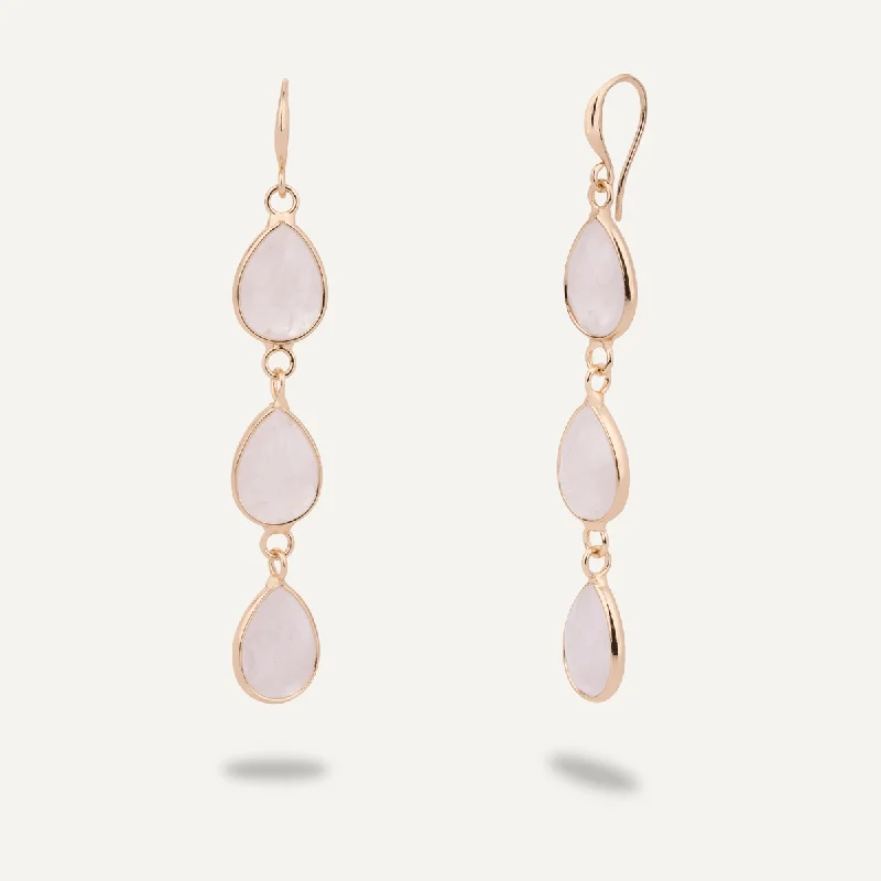 women’s earrings -women’s necklaces -Moonstone Drop Earrings In Gold-Tone