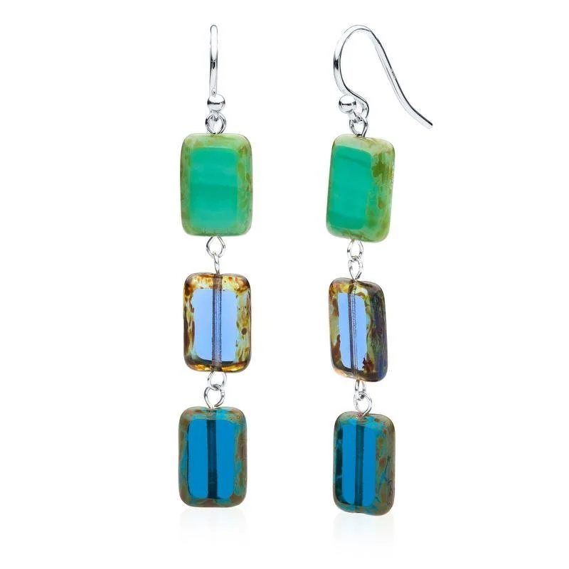 affordable earrings for women -unique necklaces for women -Ocean Mix Glass Rectangle Beaded Drop Earrings