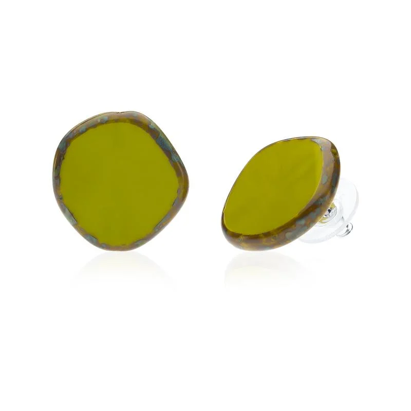 bohemian earrings for women -fashion-forward necklaces for women -Avocado Green Circle Glass Beaded Large Stud Earrings