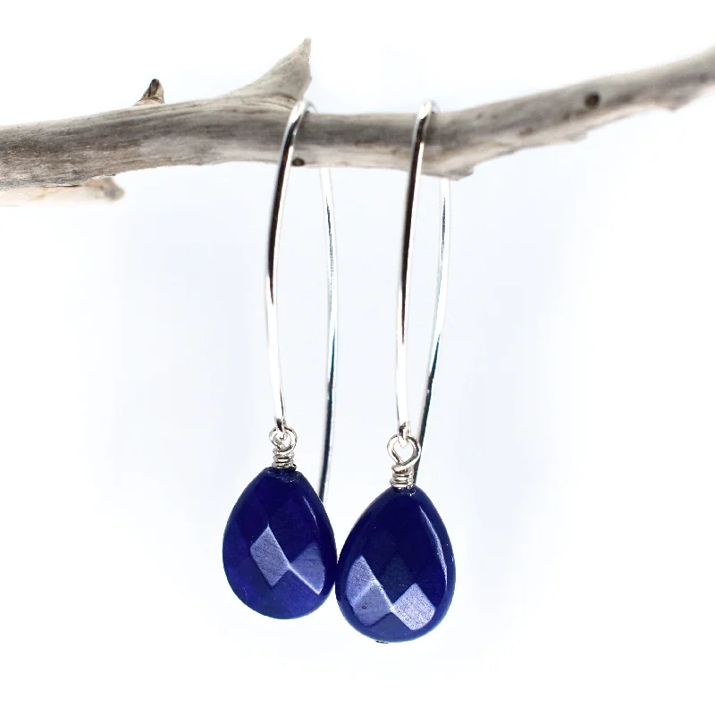 sterling silver earrings -elegant heart-shaped necklaces for women -Deep Blue Jade Wishbone Earrings