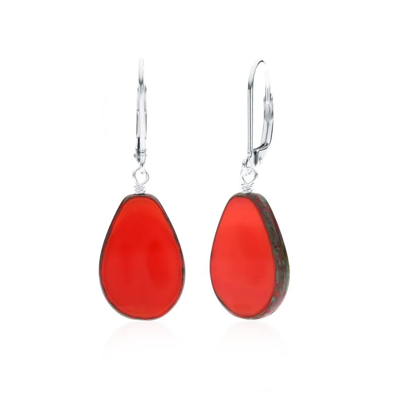 women’s birthstone earrings -designer necklaces for women -Coral Glass Beaded Teardrop Earrings