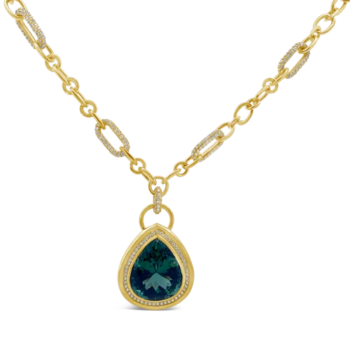 sparkling crystal necklaces for women -minimalist gold necklaces for women -Green Tourmaline & Diamond Necklace