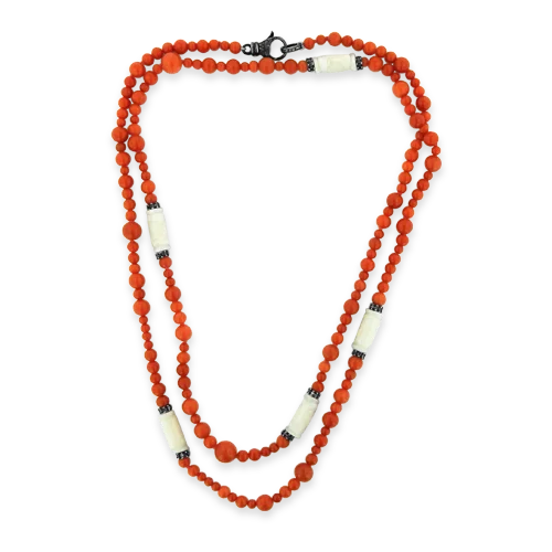 unique charm necklaces for women -unique charm necklaces for women -Coral Bead & Black Diamond Necklace