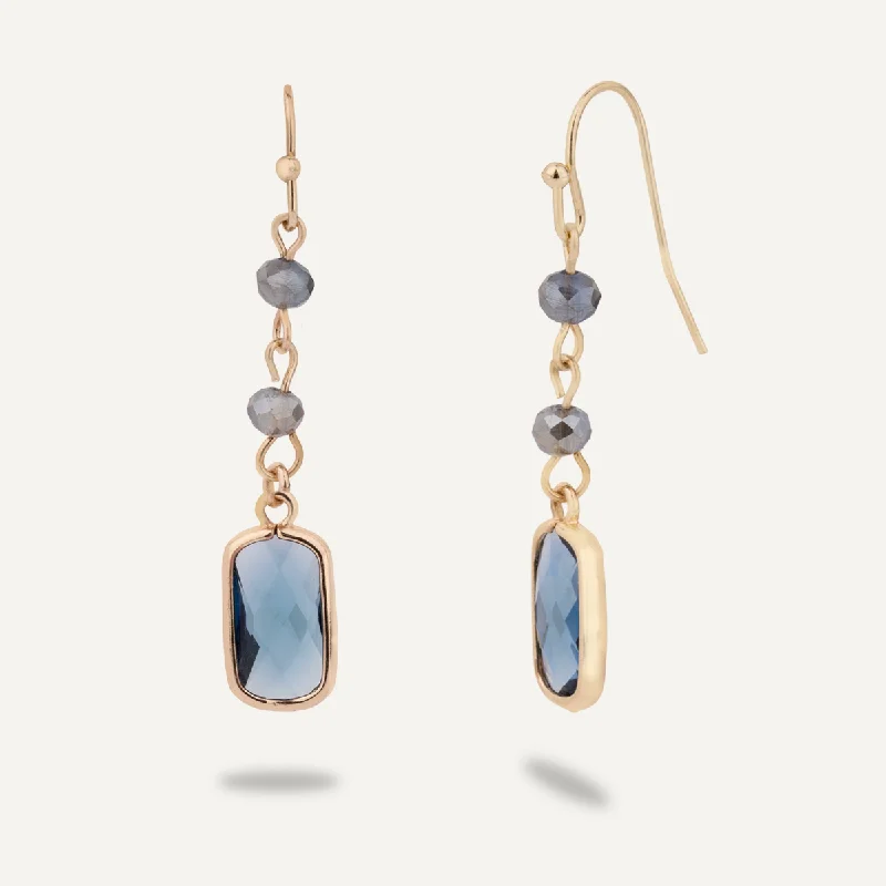 statement earrings for women -elegant necklaces for women -Blue Crystal Drop Earrings In Gold-Tone