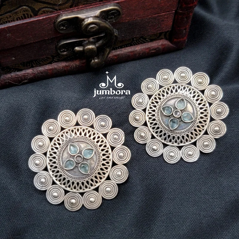 turquoise earrings for women -women’s designer choker necklaces -Oxidized German Silver Floral Stud Earring