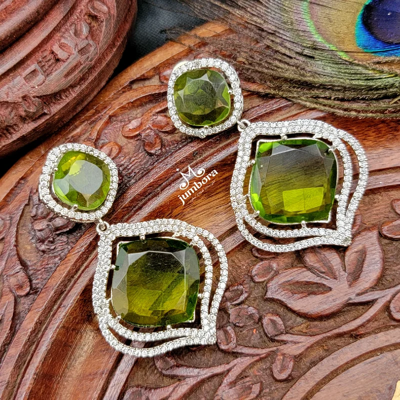 women’s vintage earrings -celestial necklaces for women -Doublet Peridot Green Stone & White AD Zircon Earring