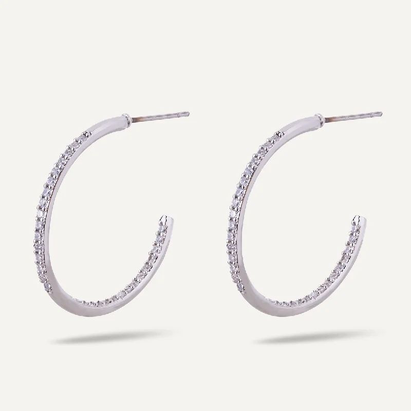 women’s birthstone earrings -designer necklaces for women -Kylie Contemporary Crystal Hoop Earrings In Silver-Tone