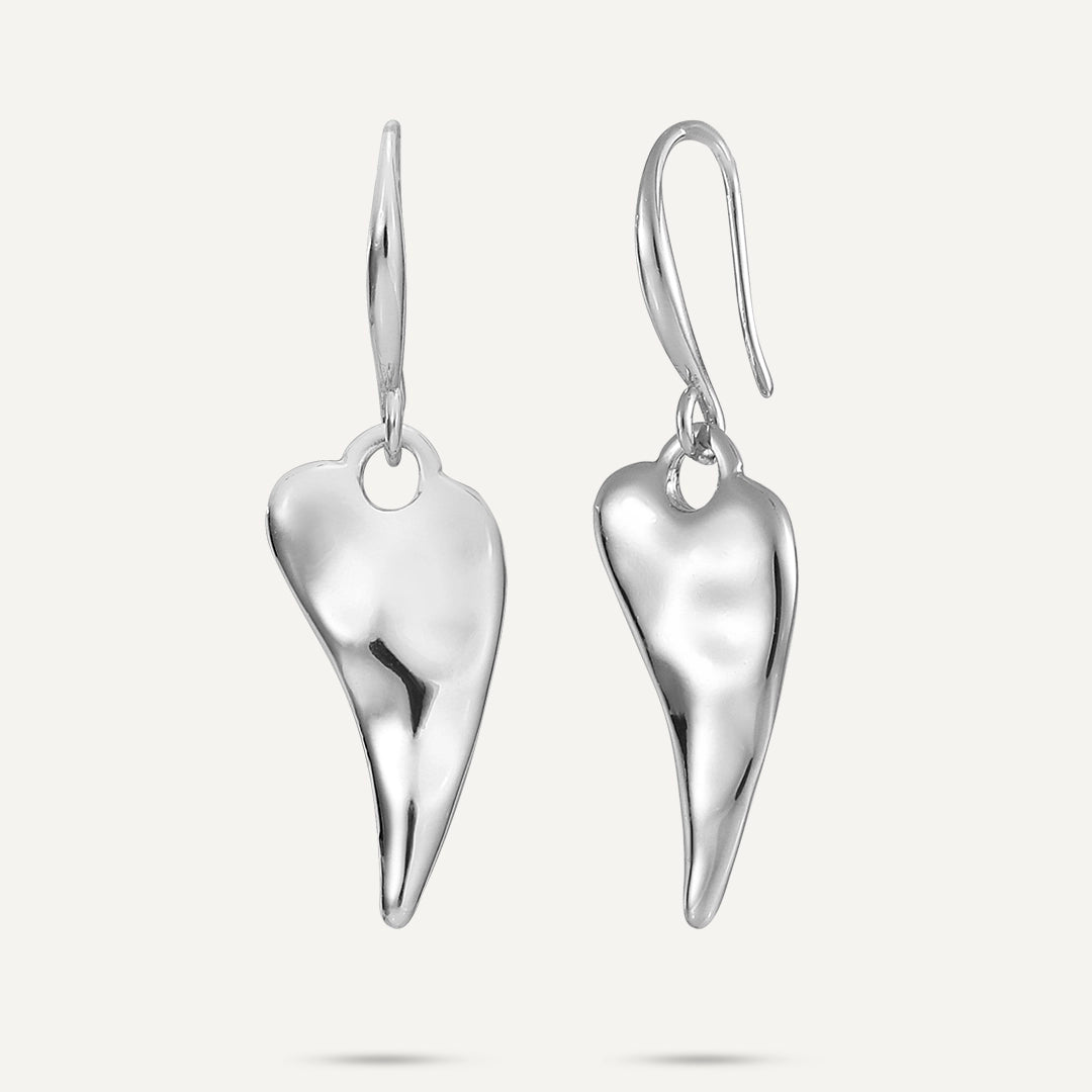 gemstone stud earrings -crystal necklaces for women -Elongated Heart Drop Earrings In Silver-Tone