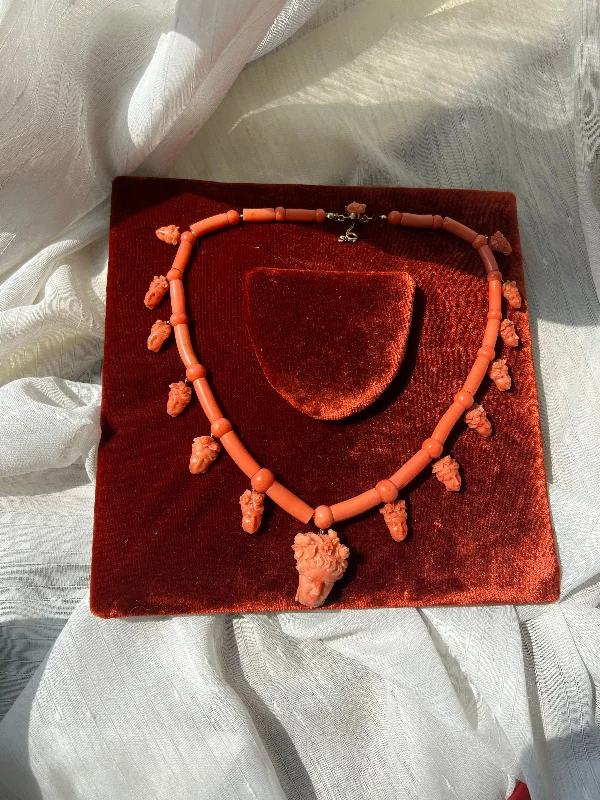 sparkling necklaces for women -vintage style necklaces for women -19th Century Sicilian Coral Necklace of Persephone and the Maenads