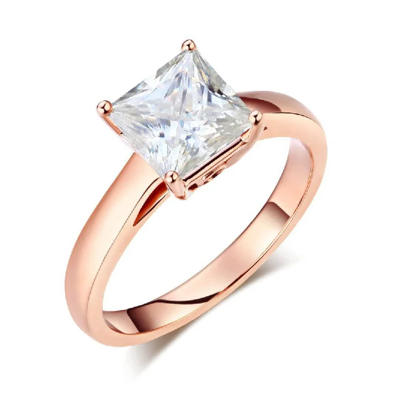 solitaire engagement rings for women -elegant necklaces for women -14K Rose Gold 1ct Princess Cut Diamond Ring