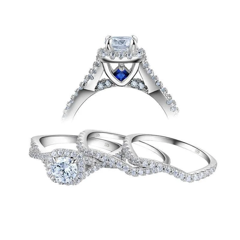 vintage style engagement rings -dainty necklaces for women -3Pcs 1.3 Ct Created Diamond Blue Crystal Ring Set