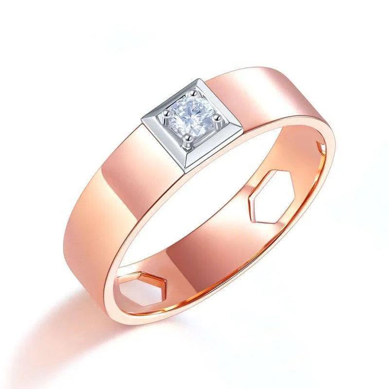 luxury engagement rings -minimalist necklaces for women -14K Rose Gold Band Ring Natural Diamond