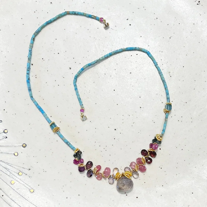 custom necklaces for women -custom necklaces for women -Afghan Turquoise, Multi Color Saphire Briolettes Necklace