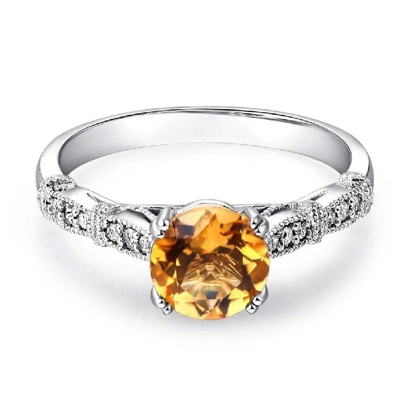 custom-designed engagement rings -stylish chain necklaces for women -14K White Gold 1.2ct Citrine Natural Diamond Ring