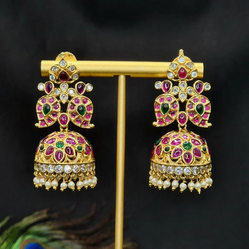 elegant earrings for women -trendy gold necklaces for women -Traditional Mango Red and Green Kemp Jhumka Earring