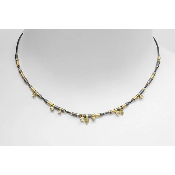 elegant necklaces for women -elegant necklaces for women -7 Diamond Drop Necklace with Oxidized Sterling Silver and 18k Yellow Gold