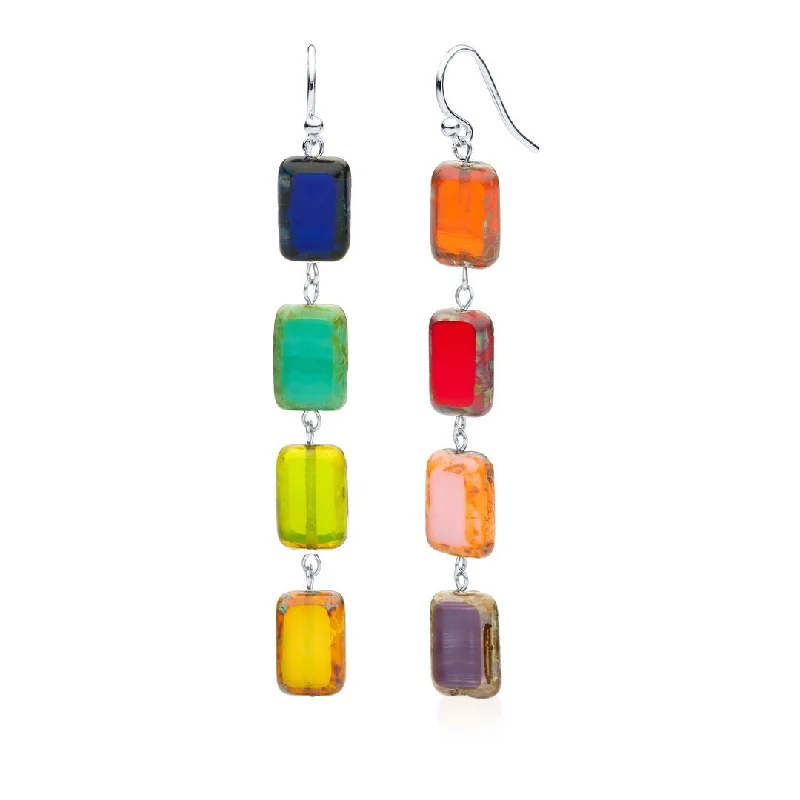 silver dangling earrings for women -luxury gold necklaces for women -Mismatched Rainbow Beaded Drop Earrings