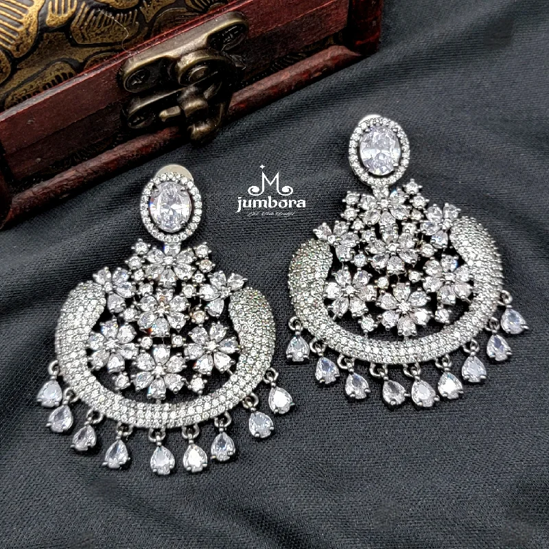 crystal earrings for women -bridal necklaces for women -Statement Victorian Whilte Zircon CZ ( AD) Chaandbali Earring