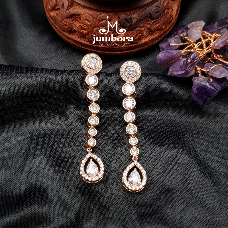 bohemian earrings for women -fashion-forward necklaces for women -Contemporary Long Victorian Rose Gold AD Zircon (CZ) Earring